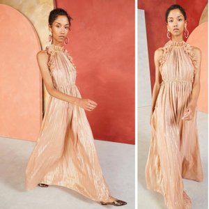 Ulla Johnson Ottilie Rose Gold Ruffle Halter Maxi Dress. Size 8.